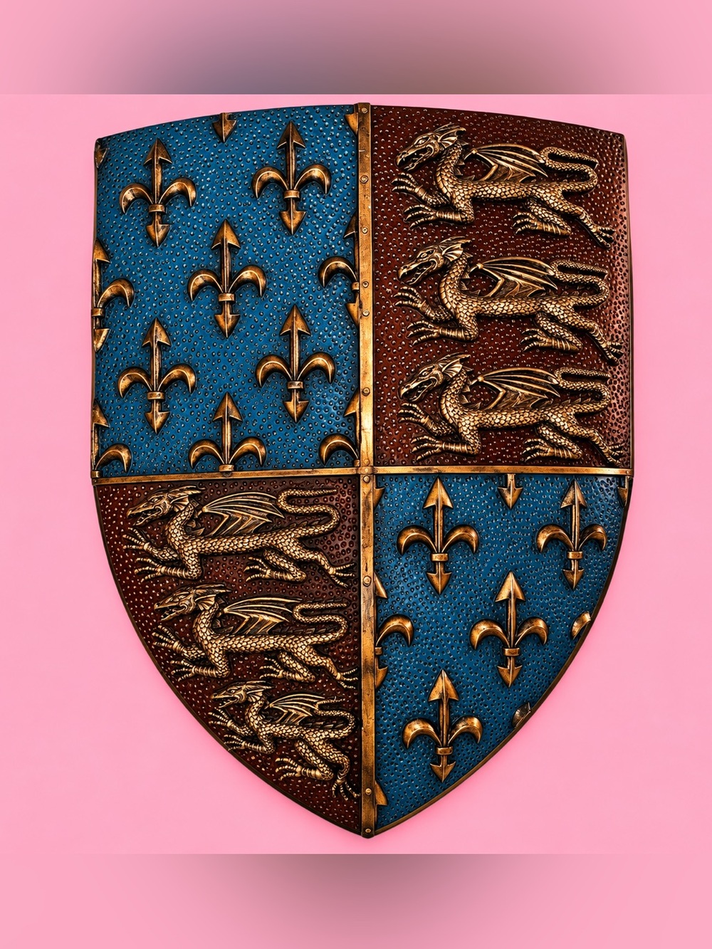 Heraldic Dragon Shield Wall Accent in Blue and Brown